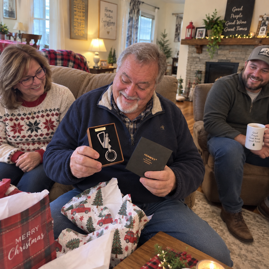 Man pakt een PermaVuur cadeau uit tijdens de feestdagen