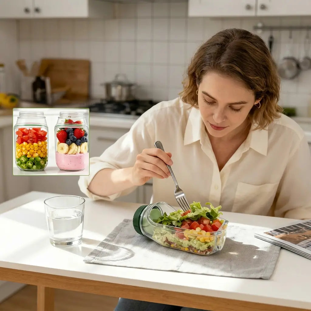 FreshLayer Salad Pod met Zijklep en Saus-cup