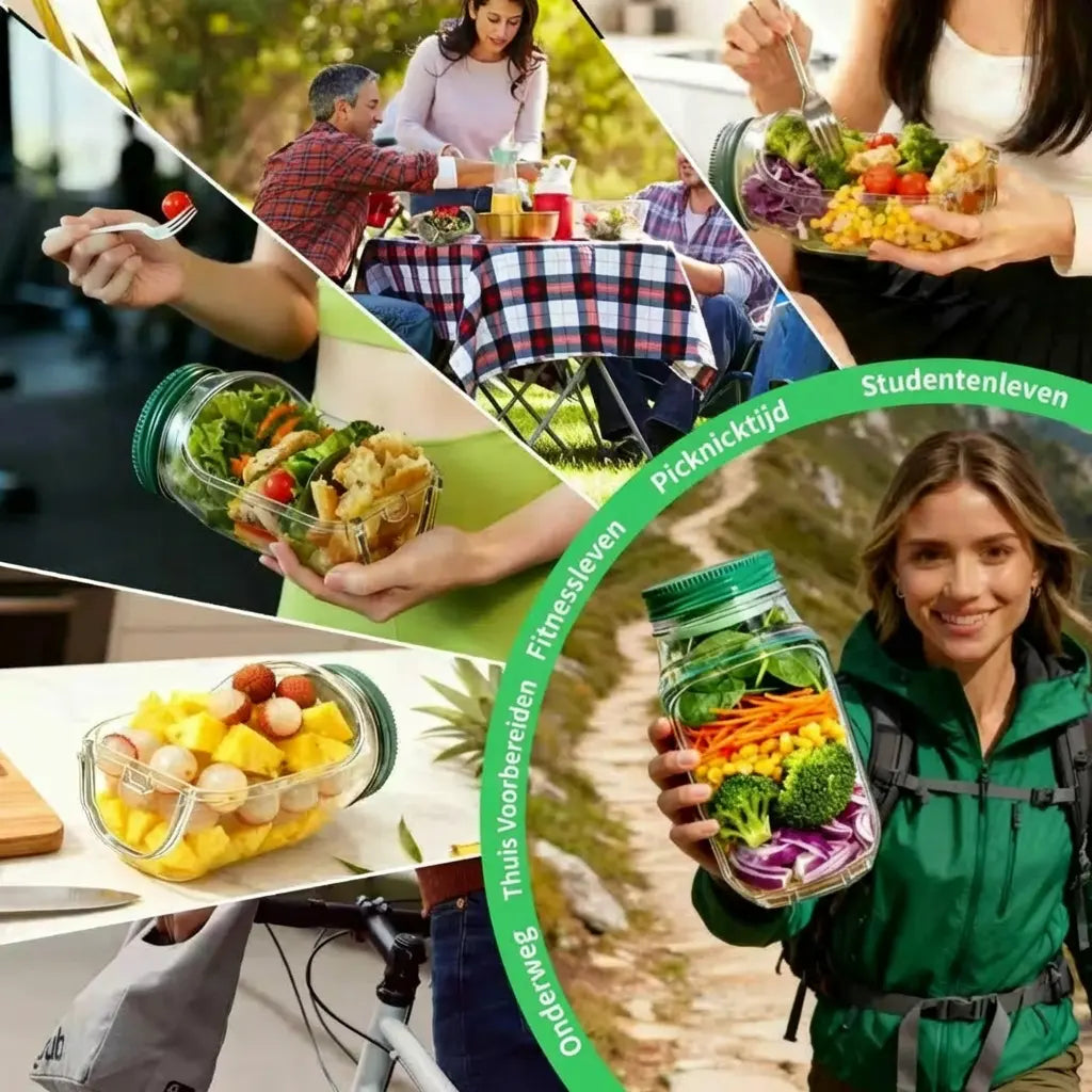 FreshLayer Salad Pod met Zijklep en Saus-cup