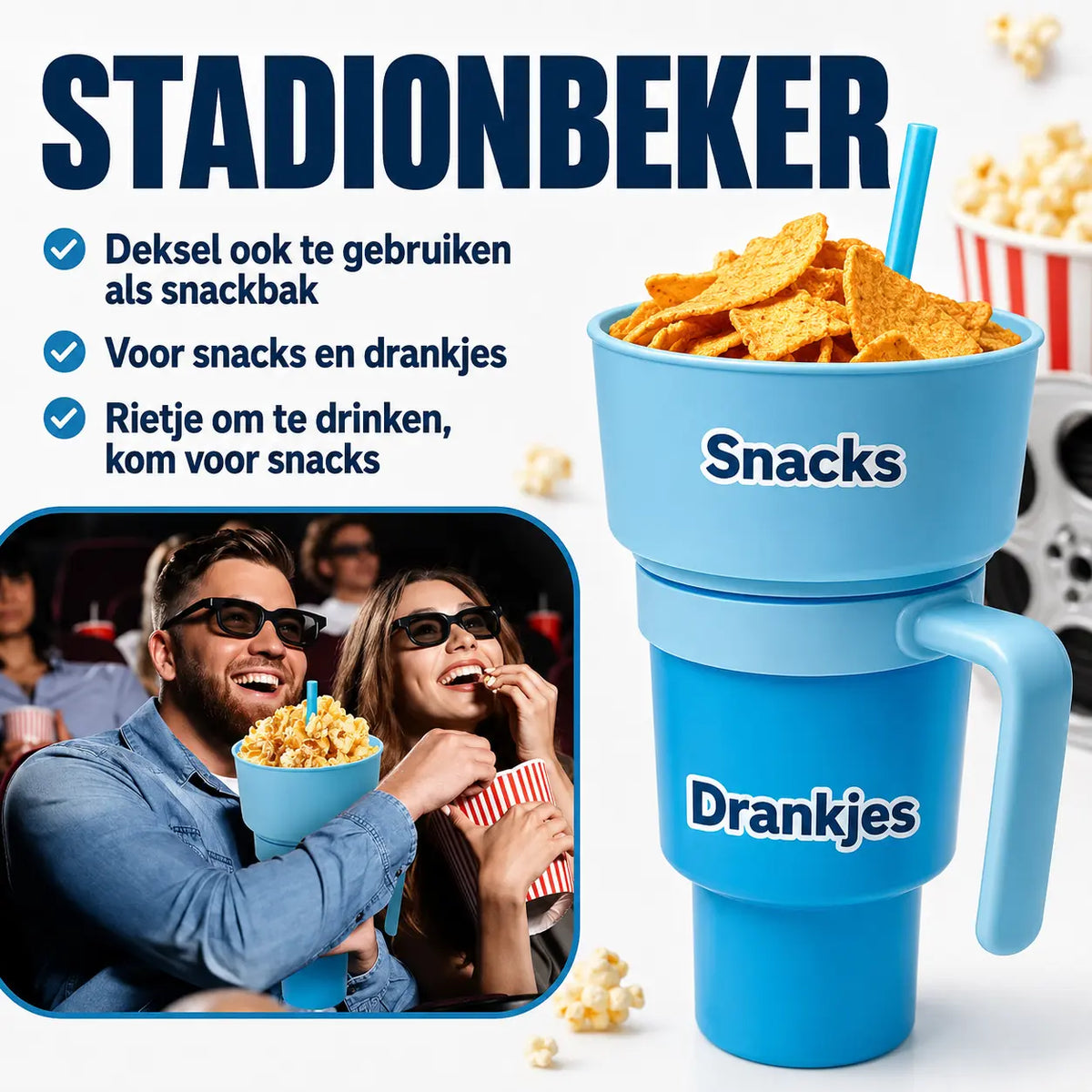 SnackSip – 2-in-1 Snackbeker met Geïntegreerde Drinkbeker