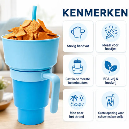 SnackSip – 2-in-1 Snackbeker met Geïntegreerde Drinkbeker