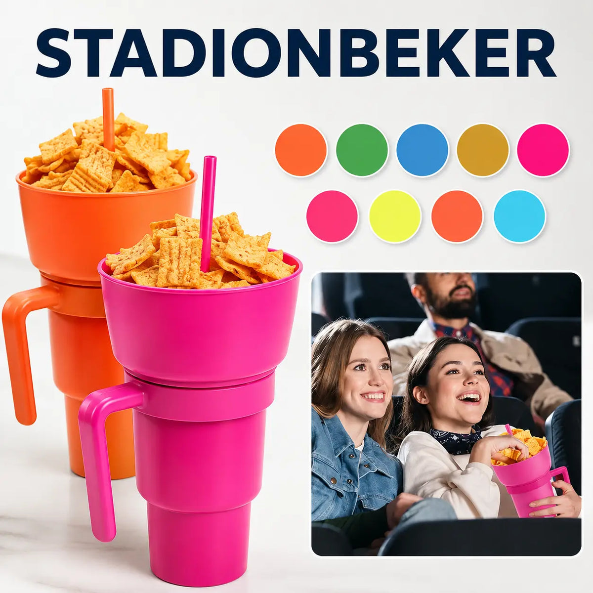 SnackSip – 2-in-1 Snackbeker met Geïntegreerde Drinkbeker