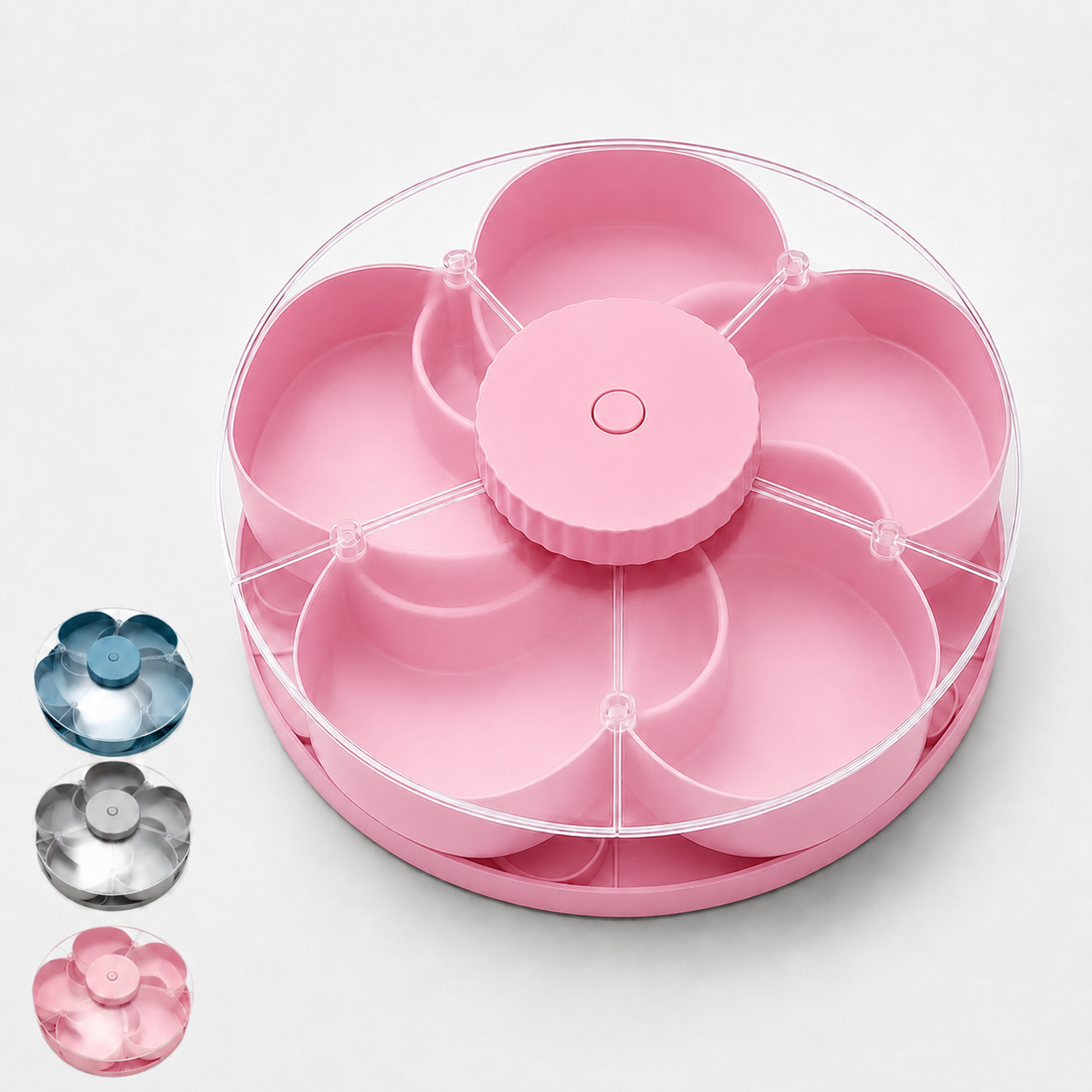 SpinBowl – Draaiende Snackschaal met Deksel en 5 Vakken
