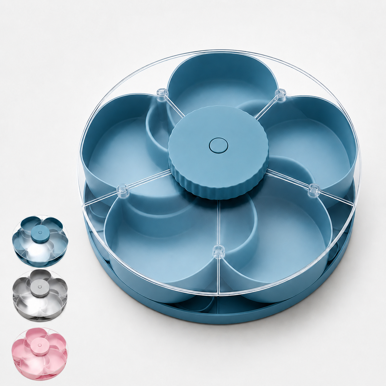 SpinBowl – Draaiende Snackschaal met Deksel en 5 Vakken