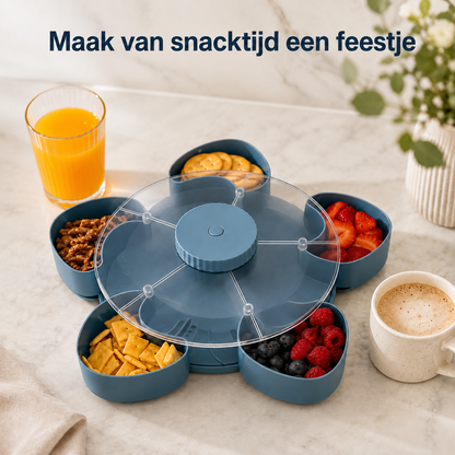 SpinBowl – Draaiende Snackschaal met Deksel en 5 Vakken