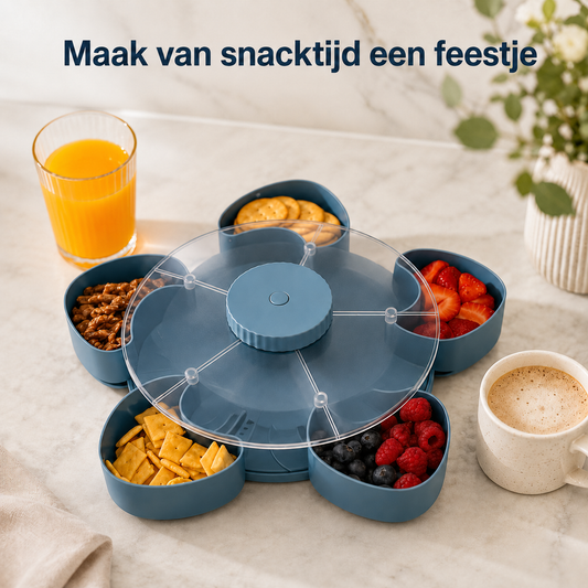 SpinBowl – Draaiende Snackschaal met Deksel en 5 Vakken