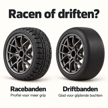 Vergelijking van de DriftRacer-raceband met profiel en de gladde driftband.