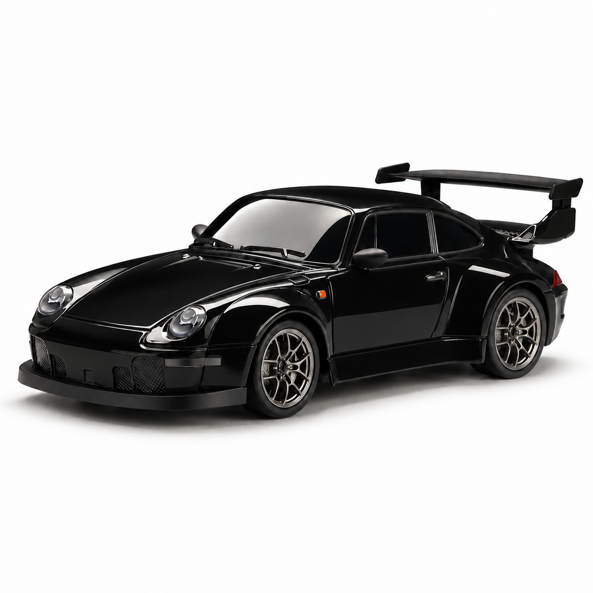 DriftRacer RC-driftauto in Black, ronde carrosserie, schuin van voren.