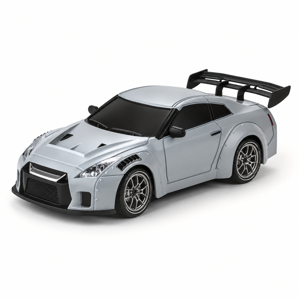 DriftRacer RC-driftauto in Gray, hoekige carrosserie, schuin van voren.