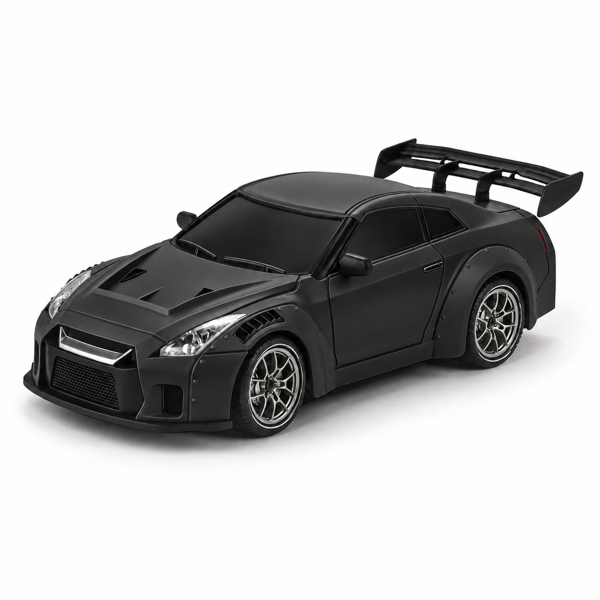 DriftRacer RC-driftauto in Matte Black, hoekige carrosserie, schuin van voren.