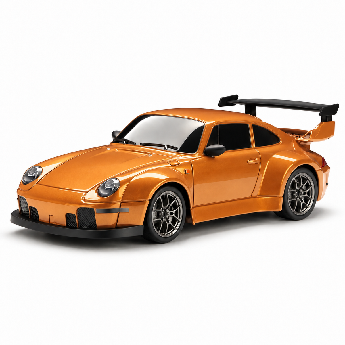 DriftRacer RC-driftauto in Orange, ronde carrosserie, schuin van voren.