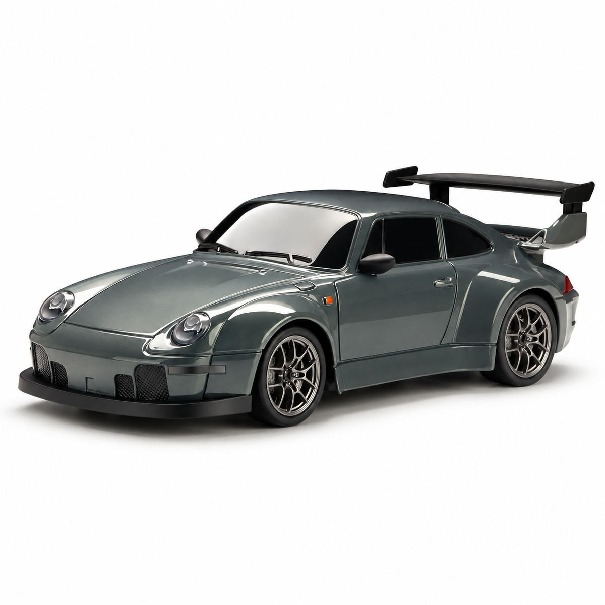 DriftRacer RC-driftauto in Silver, ronde carrosserie, schuin van voren.