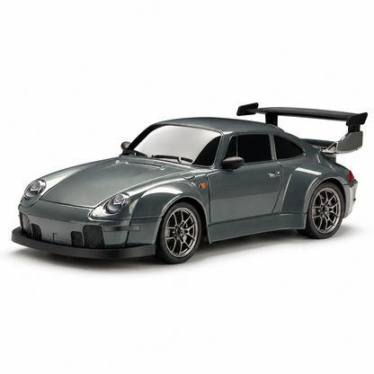 DriftRacer RC-driftauto in Silver, ronde carrosserie, schuin van voren.