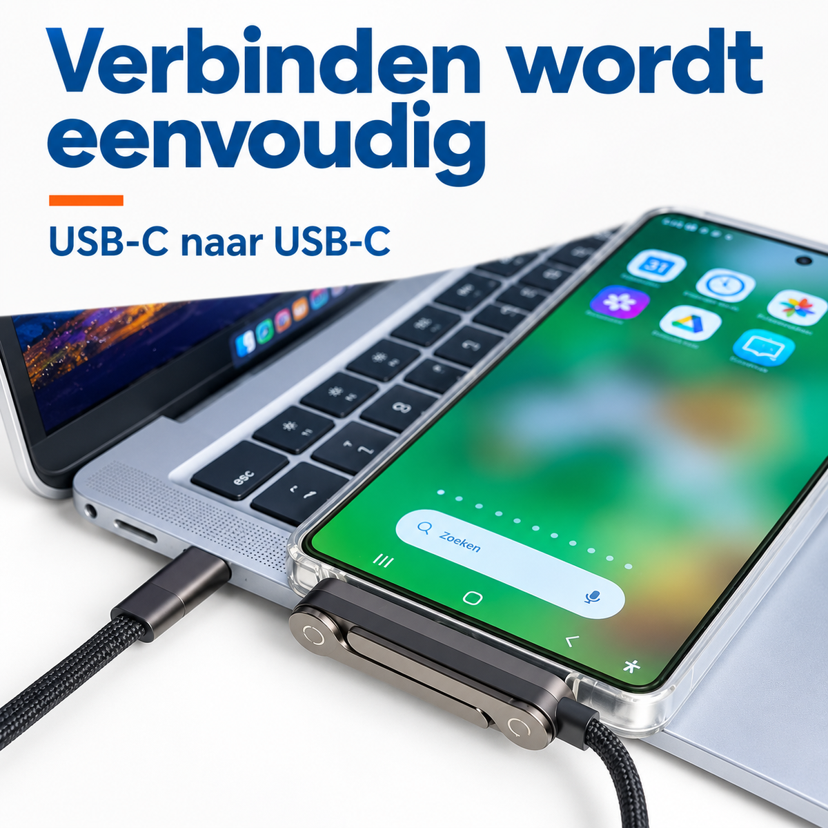 StandLinq – Laadkabel met uitklapbare telefoonstandaard