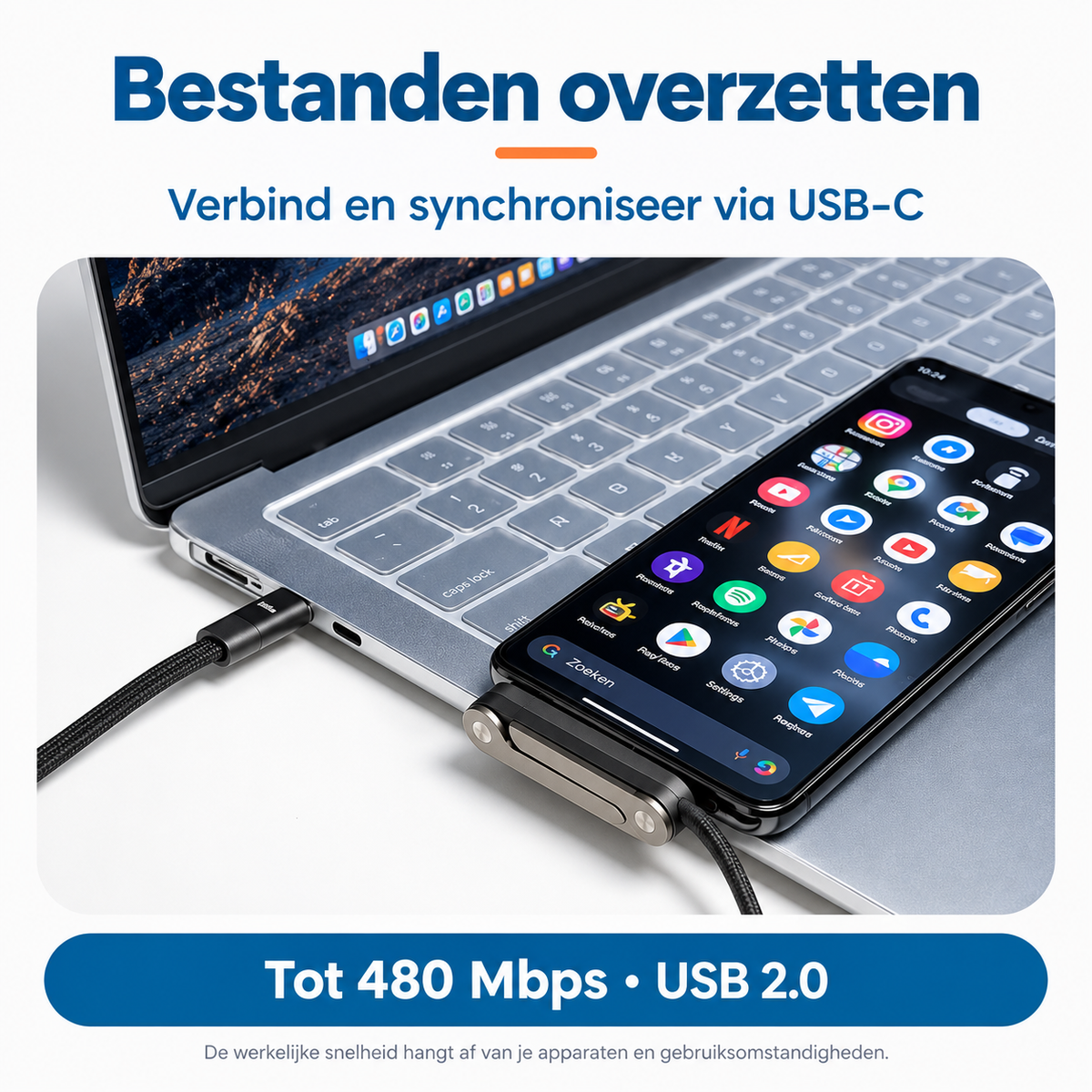 StandLinq – Laadkabel met uitklapbare telefoonstandaard