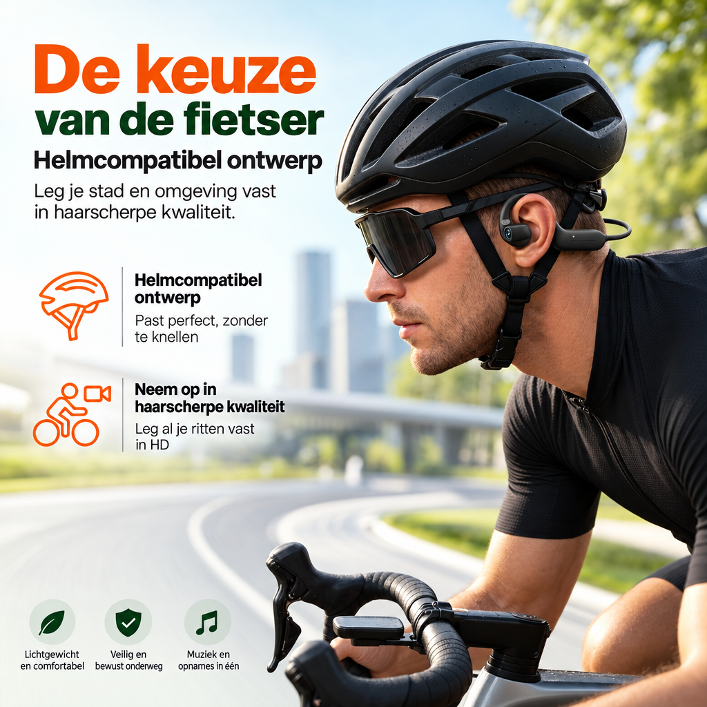 VeloVista open sportoortjes met HD-camera passen comfortabel onder een fietshelm